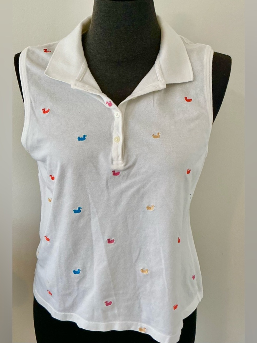 Vintage Duck Head Sleeveless white Polo Embroidered Ducks Multicolor size PXL